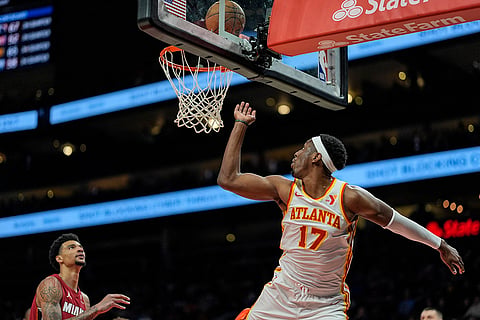 NBA 2024-25: Hawks forward Onyeka Okongwu (17) watches his shot