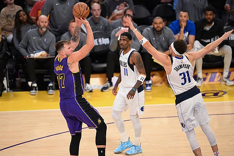 NBA 2024-25: Los Angeles Lakers guard Luka Doncic (77) shoots