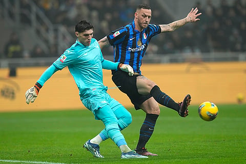 Coppa Italia, Inter vs Lazio: Lazio's goalkeeper Christos Mandas challenges for the ball