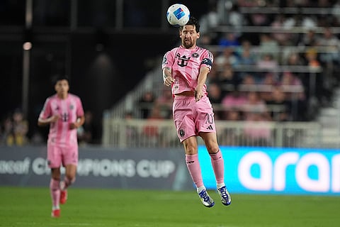 CONCACAF Champions Cup: Inter Miami forward Lionel Messi heads the ball