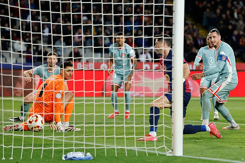 Spanish Copa del Rey or Kings Cup soccer Atletico Madrid vs Barcelona: Robert Lewandowski