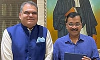X : AAP Rajya Sabha MP Sanjeev Arora with Arvind Kejriwal