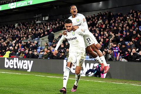 EPL 2024-25, Crystal Palace vs Aston Villa: Aston Villa's Morgan Rogers celebrates scoring their side's first goal