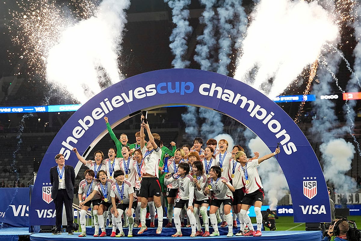 SheBelieves Cup women's soccer tournament final 2025 US vs Japan: Japan team celebrate