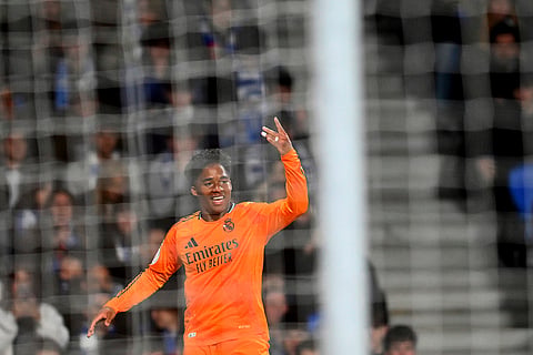 Copa del Rey, RSO vs RMA: Real Madrid's Endrick celebrates after scoring his side's opening goal