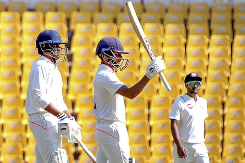 Ranji Trophy Final, VIDAR vs KER-Day 2: Vidarbha's Danish Malewar celebrates scoring 150 runs