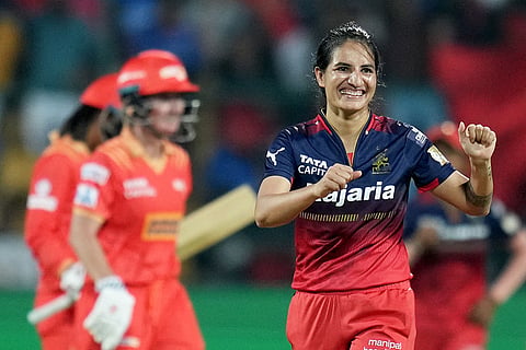 WPL 2025, RCB vs GG: Royal Challengers Bengaluru’s Renuka Singh celebrates a wicket 