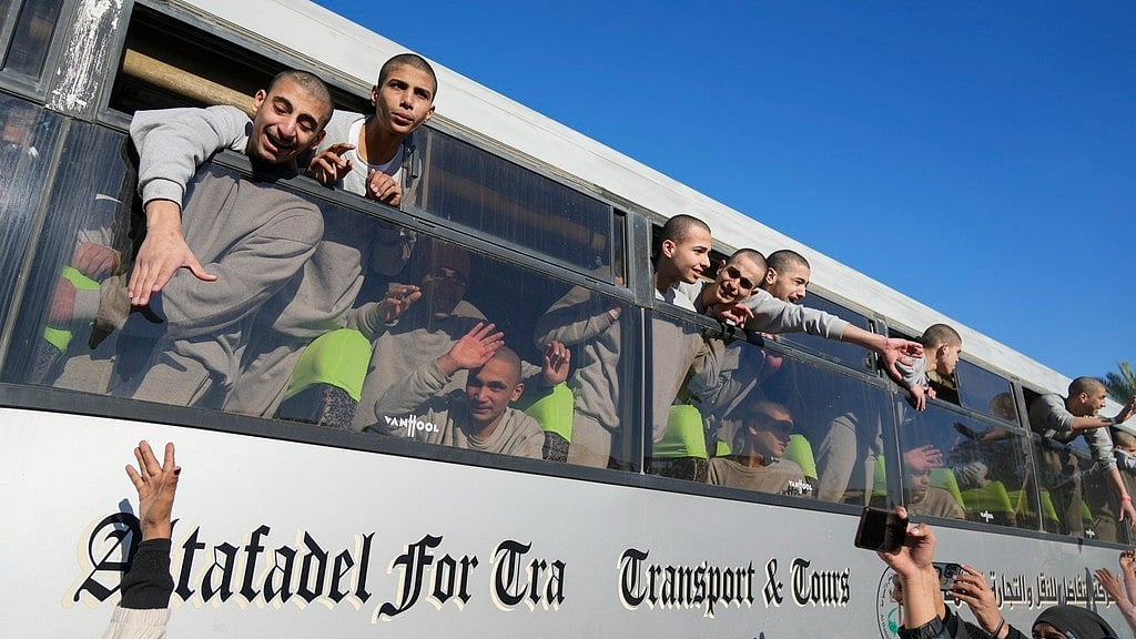 AP : Freed Palestinian detainees are greeted after being released from an Israeli prison following a ceasefire agreement between Hamas and Israel in Khan Younis, Gaza Strip, Thursday, Feb. 27, 2025.