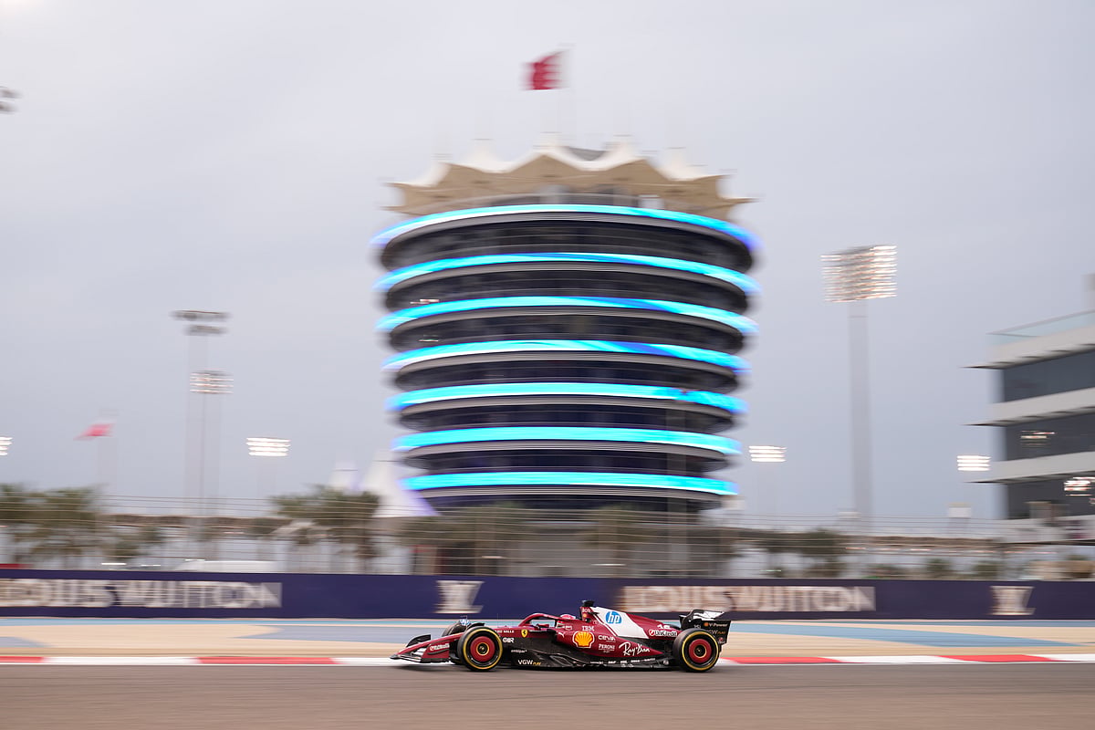 (AP Photo/Darko Bandic) : Ferrari driver Charles Leclerc of Monaco in action during a Formula One pre-season test at the Bahrain International Circuit in Sakhir, Bahrain, Thursday, Feb. 27, 2025. 
