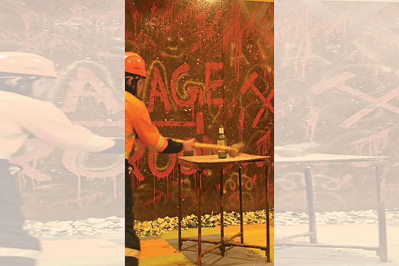 Smash it with Anger: A scene from a rage room in Delhi