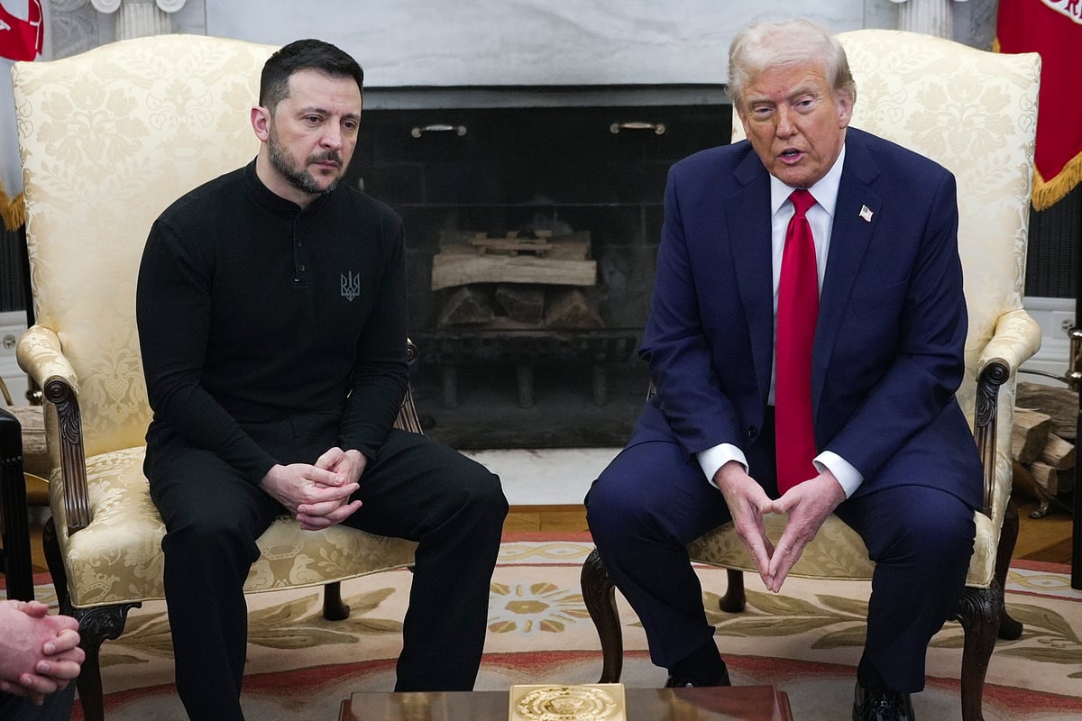AP Photo/ Mystyslav Chernov : President Donald Trump, right, meets with Ukrainian President Volodymyr Zelenskyy in the Oval Office at the White House, Friday, Feb. 28, 2025, in Washington. 