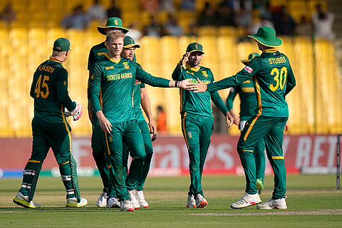Champions Trophy 2025, RSA Vs ENG: South Africa's Wiaan Mulder celebrates dismissal of England's Adil Rashid