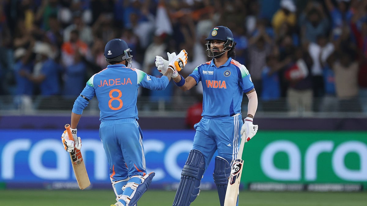 Indias KL Rahul and Indias Ravindra Jadeja celebrate. AP