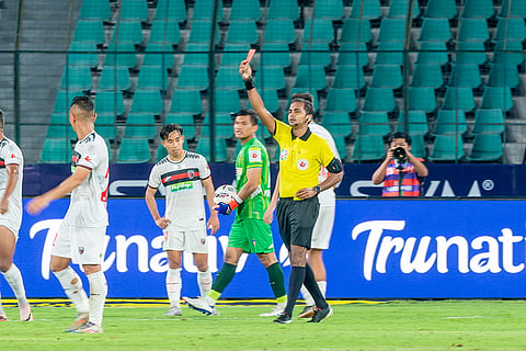 ISL 2024-25, NEUFC vs CFC: Referee shows the red card to Ryan Christopher Edwards
