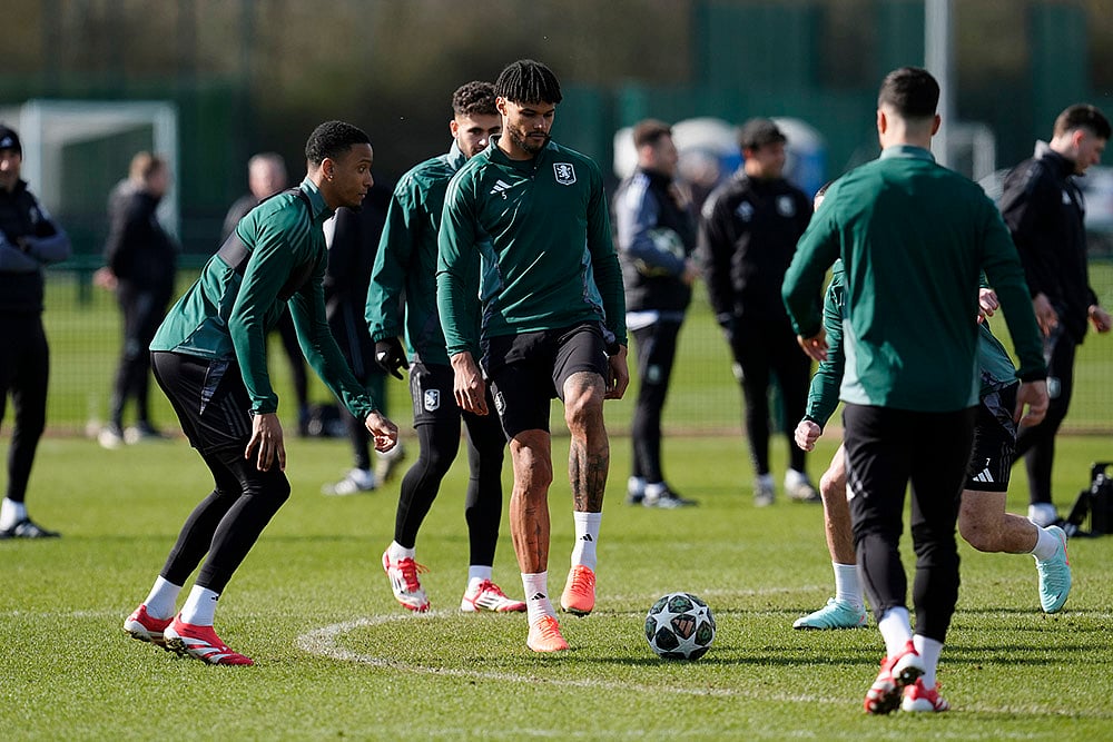 UEFA Champions League Round Of 16, Aston Villa players during a training session_Tyrone Mings 