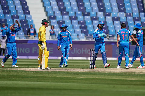 CT 2025 IND vs AUS semifinal: Rohit Sharma gestures to ask for a review for the wicket of Australia's Cooper Connolly