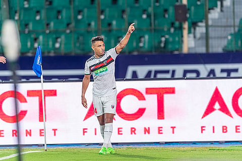 ISL 2024-25, NEUFC vs CFC: Alaaeddine Ajaraie of NEUFC celebrates his goal