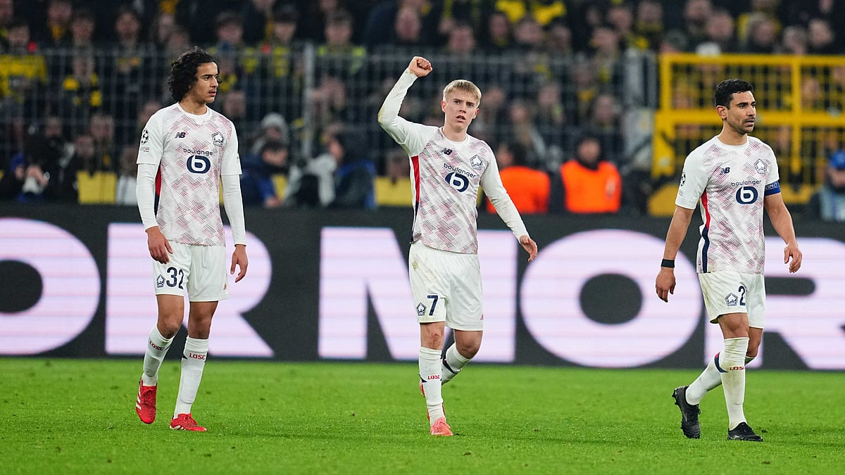 Hakon Haraldsson celebrates his goal against Borussia Dortmund