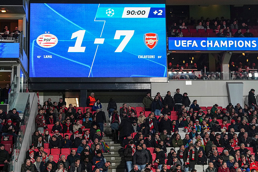 | Photo: AP/Peter Dejong : UCL 2024-25 Round Of 16 First leg: PSV Eindhoven Vs Arsenal