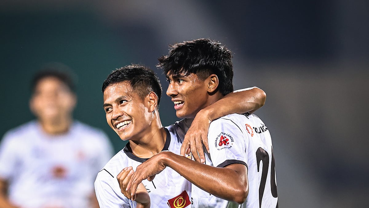 Photo: X | Punjab FC : Punjab FC players celebrating a goal against Hyderabad FC in the ISL 2024-25.