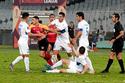 2024–25 AFC Challenge League, East Bengal vs Arkadag: East Bengal (IND) and FC Arkadag (TKM) players tussle with each other