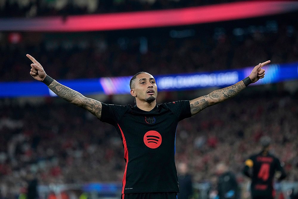 UEFA Champions League round of 16 first leg soccer Benfica Vs FC Barcelona: Raphinha 
