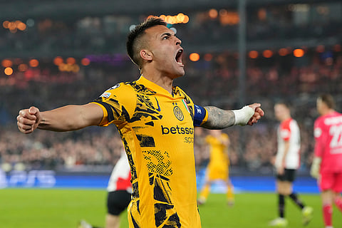 UCL round of 16 first leg, FEY vs Inter: Inter Milan's Lautaro Martinez celebrates after scoring