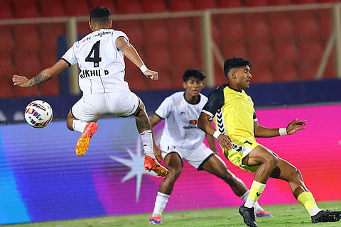 ISL 2024-25, PFC Vs HFC: Nikhil Prabhu of Punjab FC controls the ball