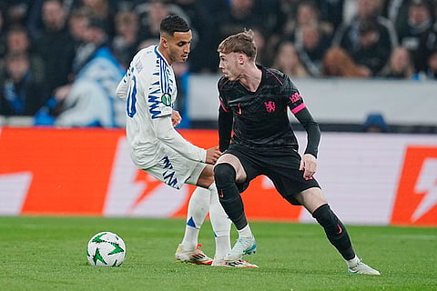 UEFA Conference League: Copenhagen's Elias Achouri and Chelsea's Cole Palmer in action 
