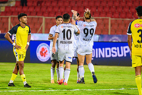 ISL 2024-25, PFC Vs HFC: Punjab FC players celebrate a goal by Luka Majcen