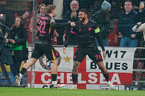 UEFA Conference League: Chelsea's Reese James, right, celebrates scoring 