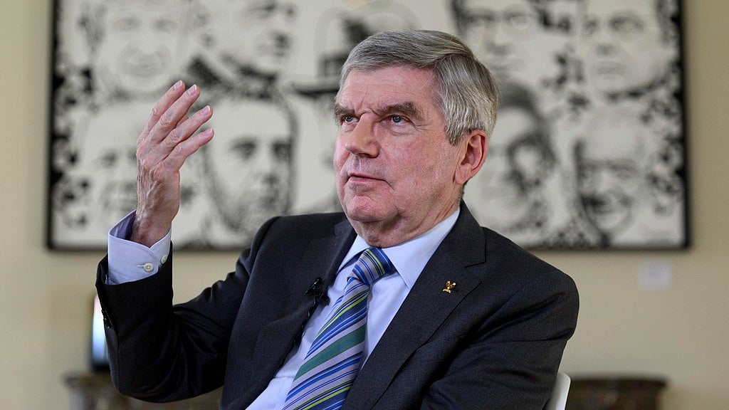 Laurent Gillieron/Keystone via AP : International Olympic Committee president Thomas Bach talks to the Associated Press during an interview at the Olympic House, in Lausanne, Switzerland.