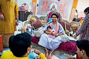 | Photo: Vikram Sharma : Blind Faith: Bageshwar Baba addresses his disciples at a public ‘darbar’ organised at Bageshwar Dham