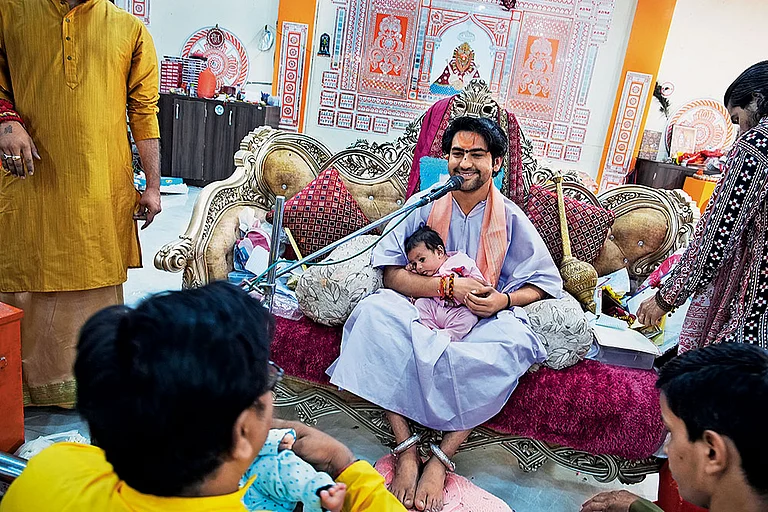 Blind Faith: Bageshwar Baba addresses his disciples at a public ‘darbar’ organised at Bageshwar Dham - | Photo: Vikram Sharma