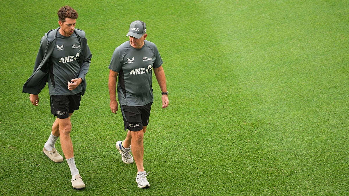 PTI : New Zealand captain Mitchell Santner at a practice session ahead of the ICC Champions Trophy 2025 final against India in Dubai.