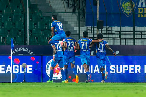 ISL 2024-25, CFC vs JFC: Chennaiyin FC players celebrate a goal