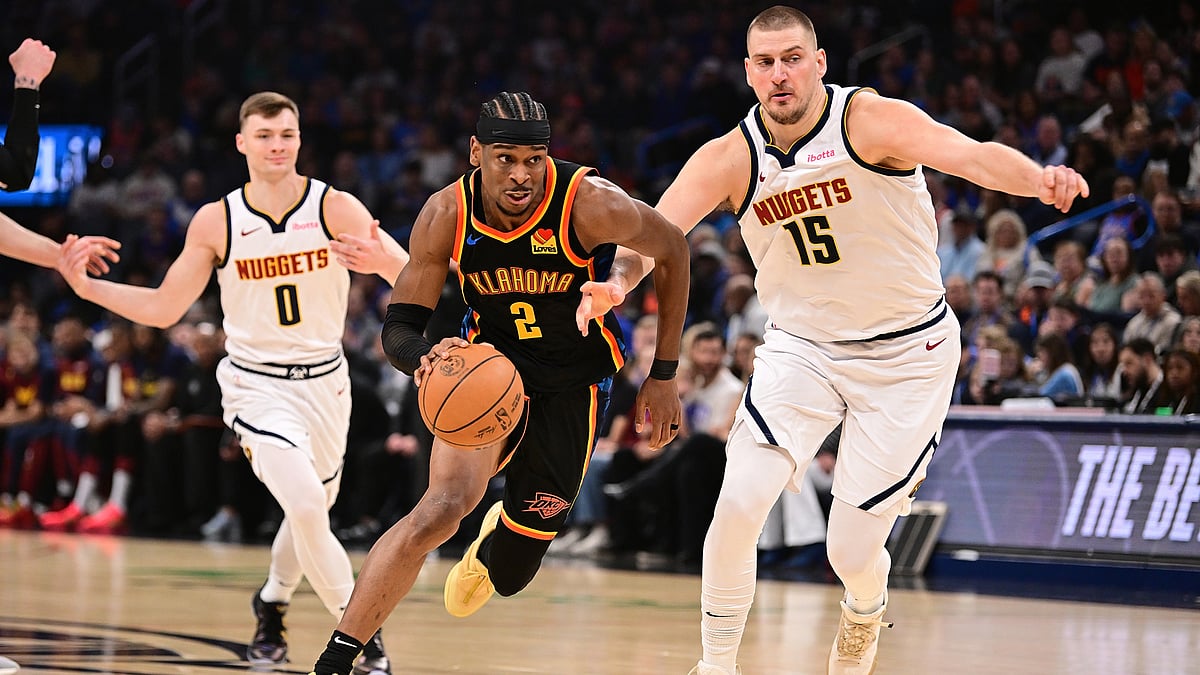 Shai Gilgeous-Alexander drives past Nikola Jokic - null