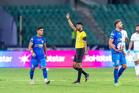 ISL 2024-25, CFC vs JFC: Jitendra Singh (8) of Chennaiyin FC is booked