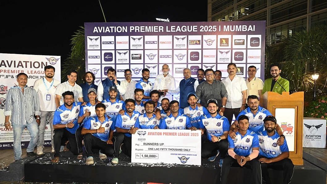 Photo: Special Arrangement : Customs Challengers team with the Aviation Premier League 2025 trophy.