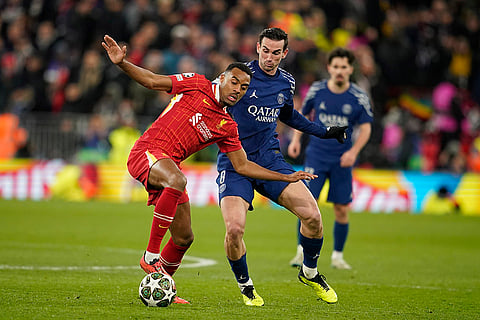 UCL 2024-25, Liverpool Vs PSG: Liverpool's Ryan Gravenberch, left, battles for the ball