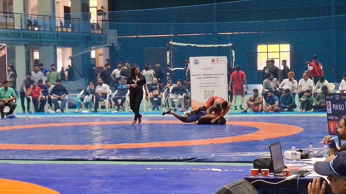 Photo: X | Wrestling Federation Of India : A wrestling match during the trails in Patiala. 