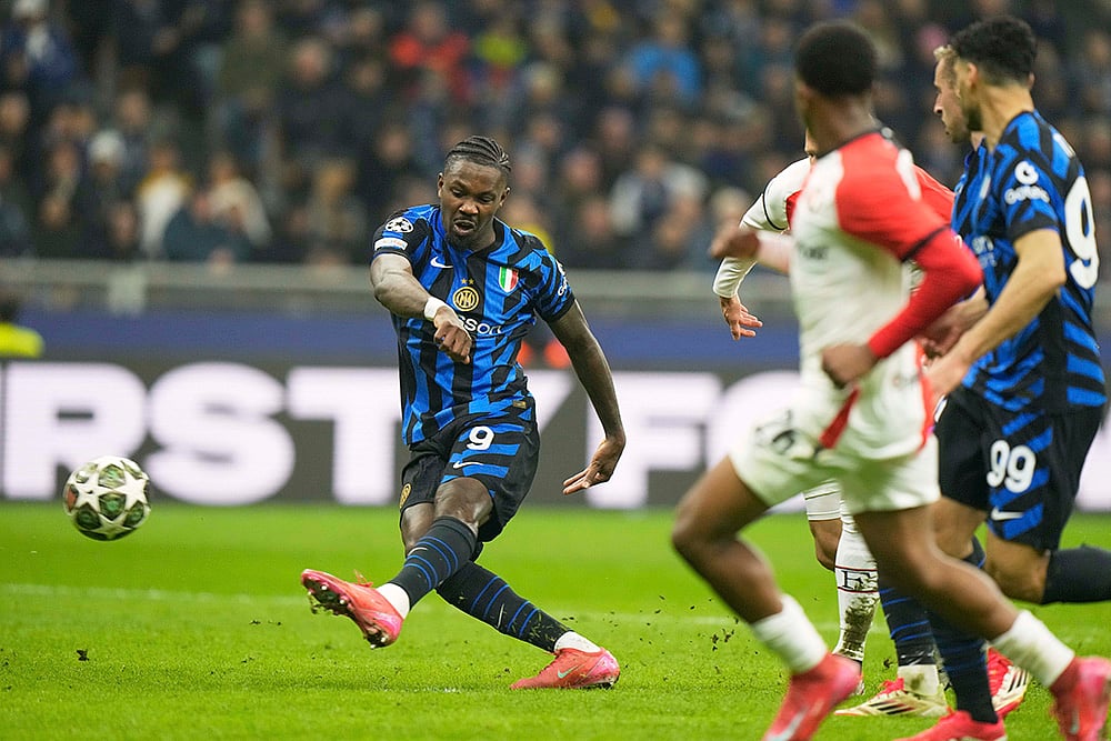 Inter Milan Vs Feyenoord UEFA Champions League 2024-25 Round Of 16 photos: Marcus Thuram