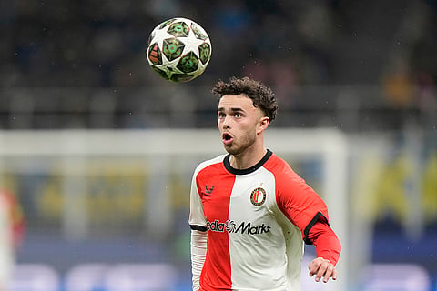 UCL 2024-25, Inter Milan Vs Feyenoord: Feyenoord's Aymen Sliti in action 