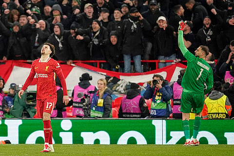 UCL 2024-25, Liverpool Vs PSG: PSG's goalkeeper Gianluigi Donnarumma reacts after saving a penalty