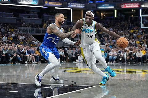 NBA 2024-25, Bucks vs Pacers: Pacers forward Pascal Siakam goes around Bucks guard Damian Lillard