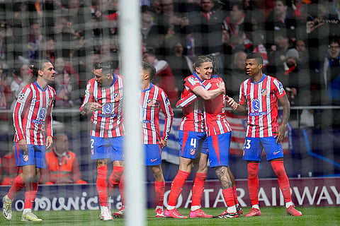 UCL 2024-25, Atletico Madrid and Real Madrid: Atletico Madrid's Conor Gallagher celebrates after scoring a goal