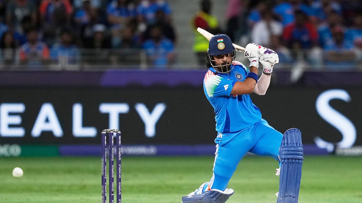AP Photo/Altaf Qadri : India's KL Rahul plays a shot during the ICC Champions Trophy final cricket match between India and New Zealand at Dubai International Cricket Stadium in Dubai.