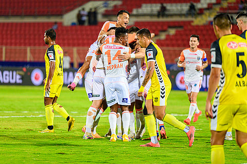 ISL 2024-25, HFC vs KBFC: Kerala Blasters players celebrate a goal