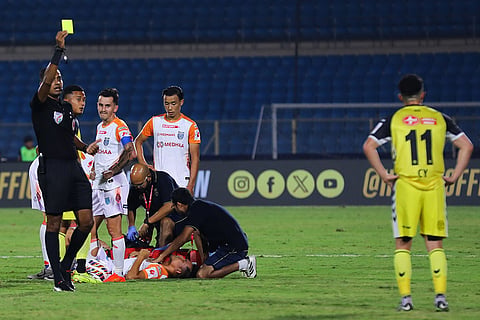 ISL 2024-25, HFC vs KBFC: Cy Goddard of Hyderabad FC is booked for a foul