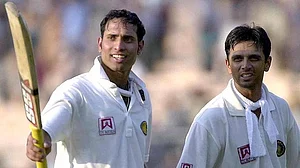 X/BCCI : VVS Laxman and Rahul Dravid walking back after batting out the fourth day of the India vs Australia 2nd Test in Kolkata 2001.